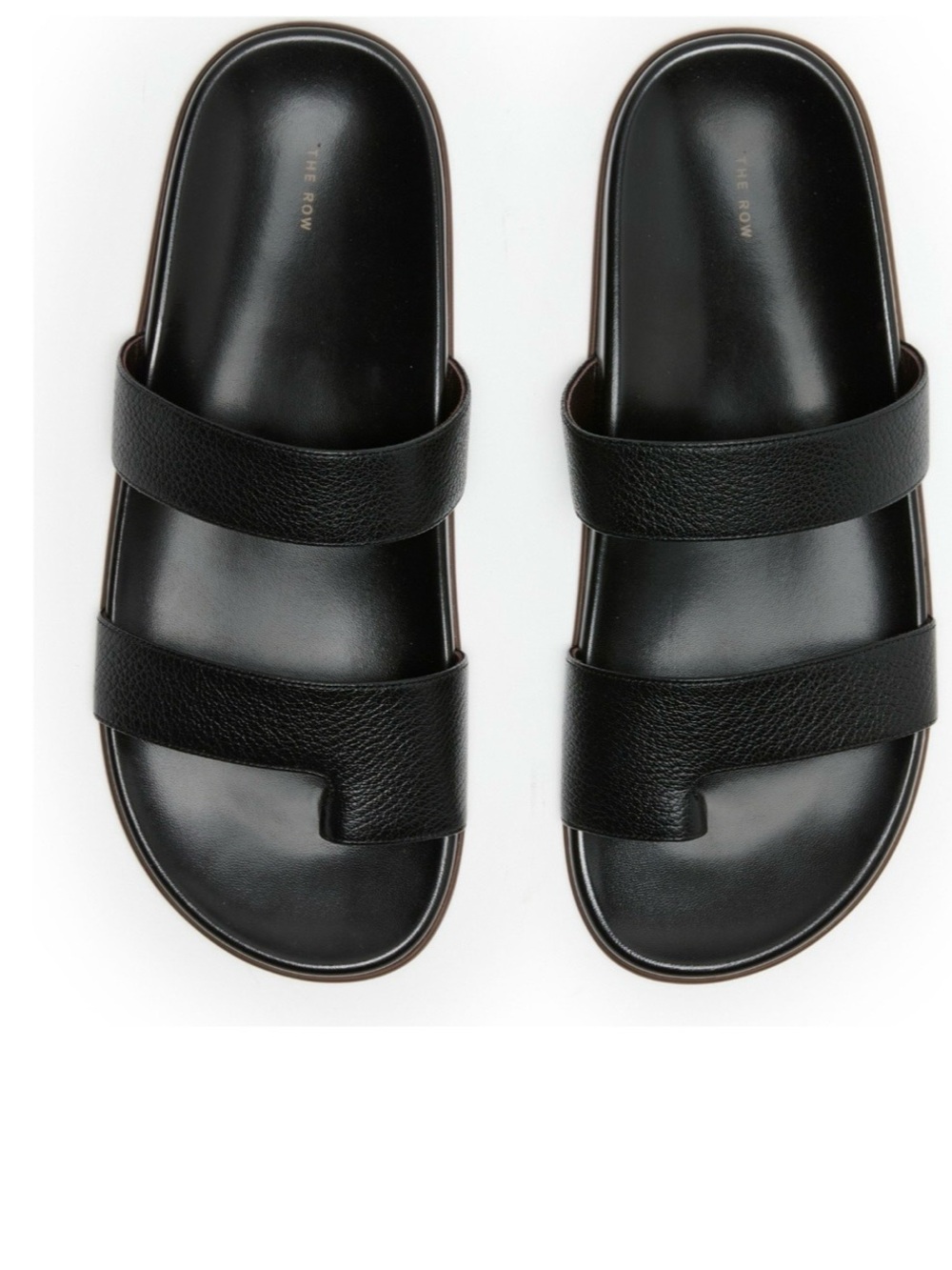 The Row Black Dual-Strap Leather Slide Sandals